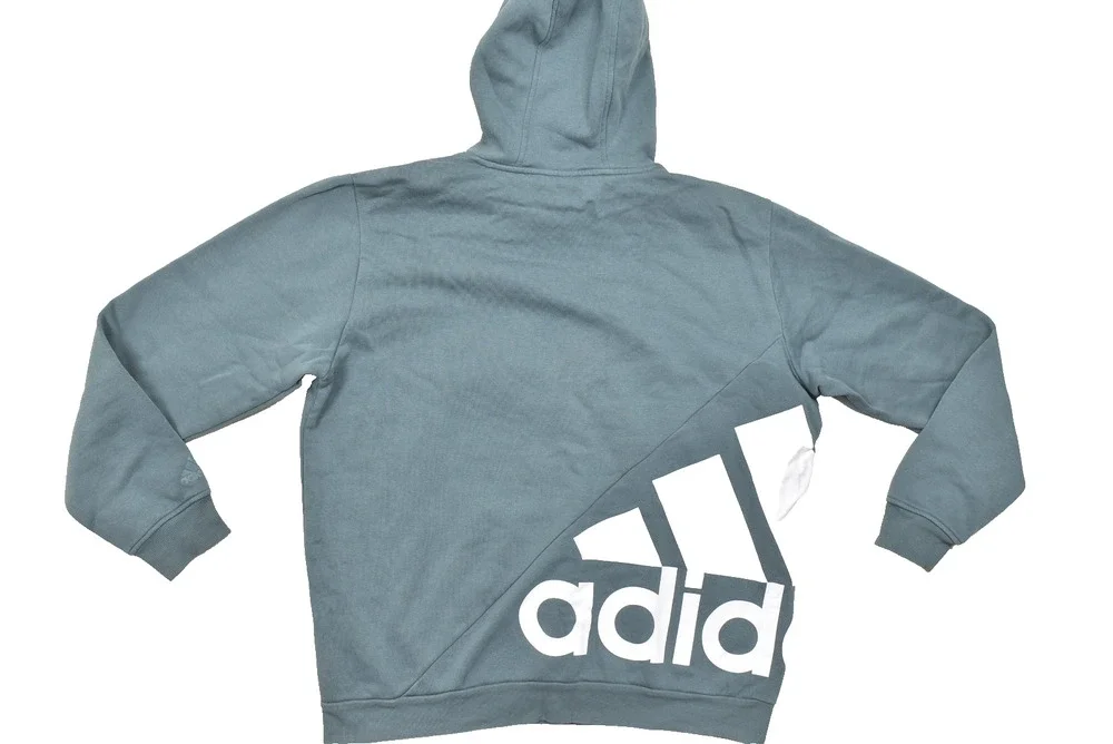 Adidas Men's Size S Blue Hooded Sweatshirt Big Logo Fleece Pullover Hoodie